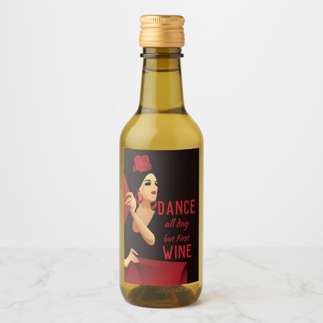 Étiquettes Pour Bouteilles De Vin Danseur de flamenco espagnol avec ventilateur noir (Devant)