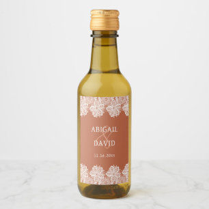 Étiquettes Pour Bouteilles De Vin Dentelle blanche sur Terracotta Mariage Mini