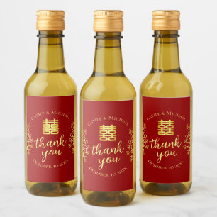Étiquettes Pour Bouteilles De Vin Double bonheur floral merci mariage chinois