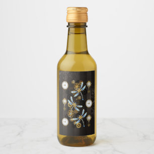Étiquettes Pour Bouteilles De Vin Dragonflies de Steampunk sur arrière - plan rayé