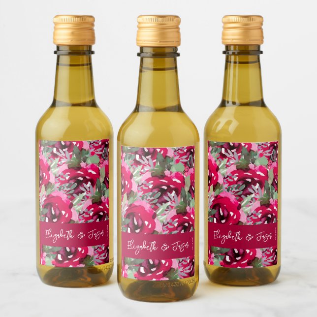 Étiquettes Pour Bouteilles De Vin Elégant Aquarelle rose Fleurs Mariage Mini (Bouteilles)