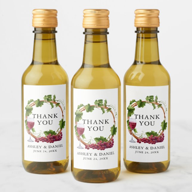 Étiquettes Pour Bouteilles De Vin Élégant Aquarelle Vins de raisin Mariage de couron (Bouteilles)