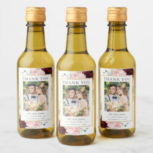Étiquettes Pour Bouteilles De Vin Élégant Burgundy Blush Floral Photo Mariage