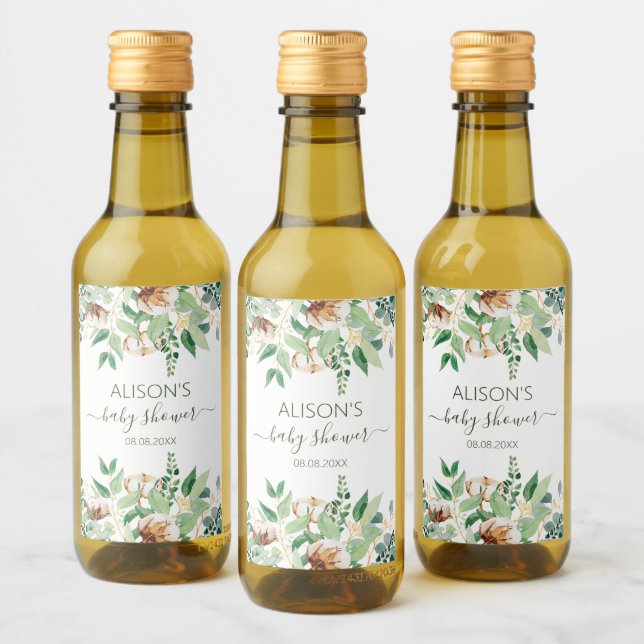 Étiquettes Pour Bouteilles De Vin Elégant Eucalyptus Baby shower vert Mini (Bouteilles)