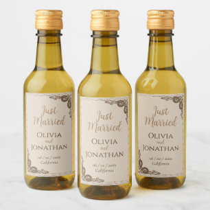 Étiquettes Pour Bouteilles De Vin Élégant Mariage beige beige orné
