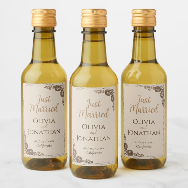 Étiquettes Pour Bouteilles De Vin Élégant Mariage beige beige orné (Bouteilles)