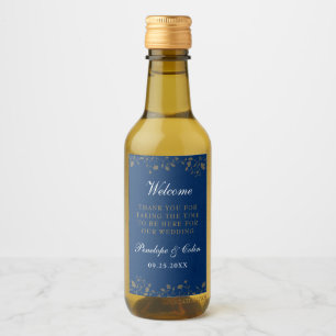 Étiquettes Pour Bouteilles De Vin Élégant Mariage bleu Vintage Panier de bienvenue M