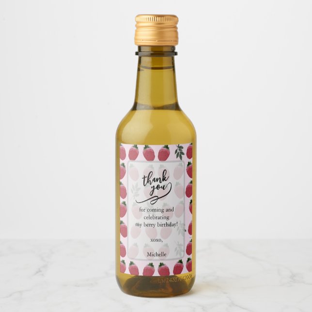 Étiquettes Pour Bouteilles De Vin Elégant Mariage d'anniversaire de fraise d'aquarel (Devant)