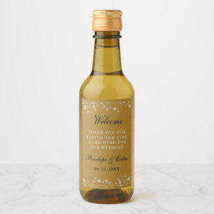 Étiquettes Pour Bouteilles De Vin Élégant Mariage Vintage or Panier de bienvenue Min