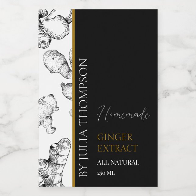 Étiquettes Pour Bouteilles De Vin Élégant or fait maison Gingembre Extrait de racine (Étiquettes simples)