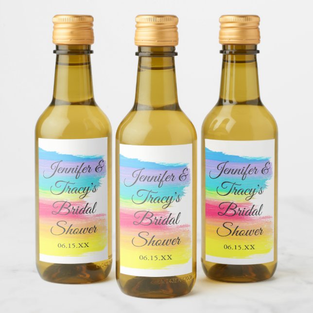 Étiquettes Pour Bouteilles De Vin Elegant Rainbow Personalized Bridal Shower Mini (Bouteilles)