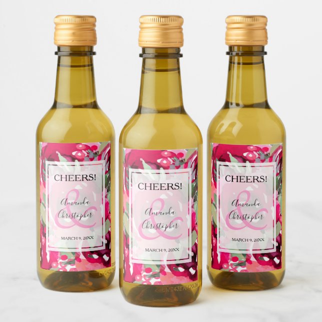 Étiquettes Pour Bouteilles De Vin Elégante Aquarelle rose Mariage Floral Mini (Bouteilles)