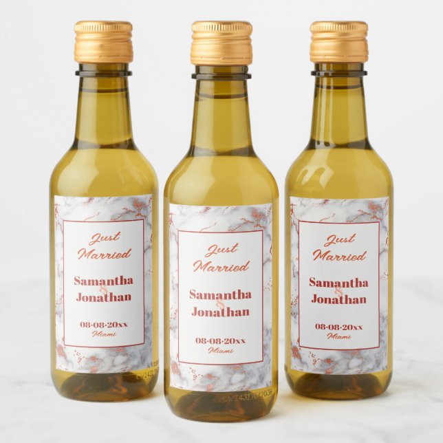 Étiquettes Pour Bouteilles De Vin Élégante Mariage en marbre rose (Bouteilles)