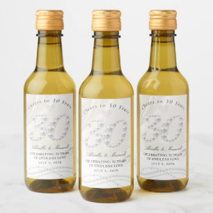 Étiquettes Pour Bouteilles De Vin Élégante Perle Mini 30e Anniversaire