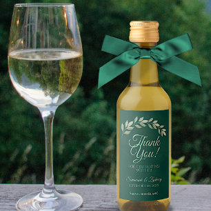 Étiquettes Pour Bouteilles De Vin Emerald & Sage Feuille Mariage Merci Mini