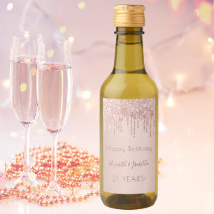 Étiquettes Pour Bouteilles De Vin fête d'anniversaire rose or parties scintillant de