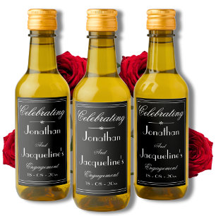 Étiquettes Pour Bouteilles De Vin Fête de fiançailles Merci. Élégant B & W Mini