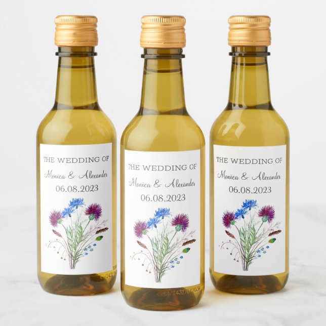 Étiquettes Pour Bouteilles De Vin Fête de mariage au chardon Floral écossais (Bouteilles)