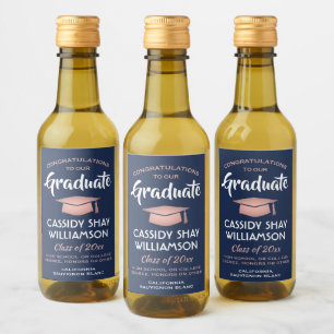 Étiquettes Pour Bouteilles De Vin Fêtes de fin d'études Grats Marine Bleu et Rose Mi