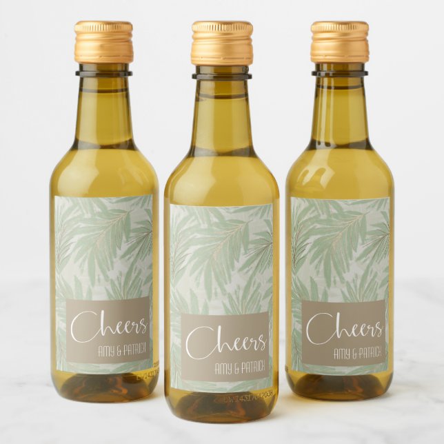 Étiquettes Pour Bouteilles De Vin Feuilles Tropical Vert et Or sur Sage Mini (Bouteilles)