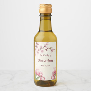Étiquettes Pour Bouteilles De Vin Fleur de Cerisier et Tulipe Élégante Rose Florale
