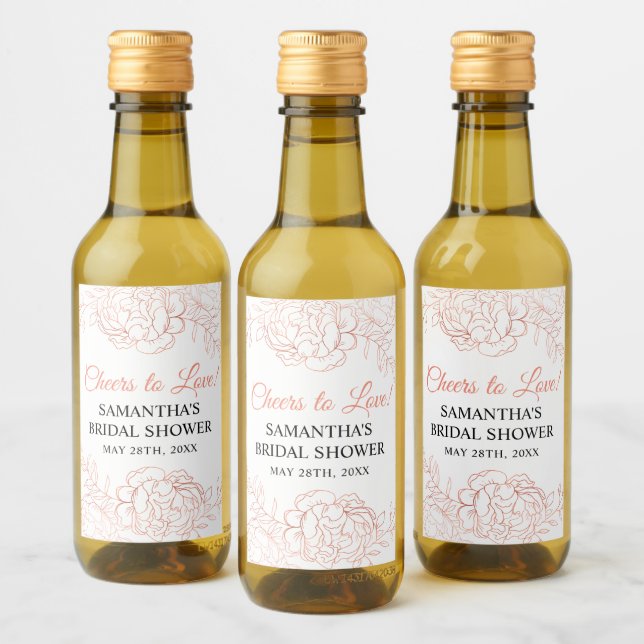 Étiquettes Pour Bouteilles De Vin Fleur rose Gold Sketched Faveur Mini (Bouteilles)