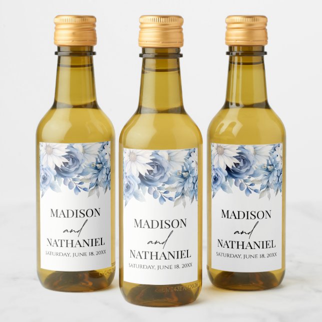 Étiquettes Pour Bouteilles De Vin Fleurs Florales Bleues Dusty Jardin Mariage (Bouteilles)
