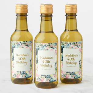Étiquettes Pour Bouteilles De Vin Fleurs Rose Saumon et Turquoise Vintage pour 40 an