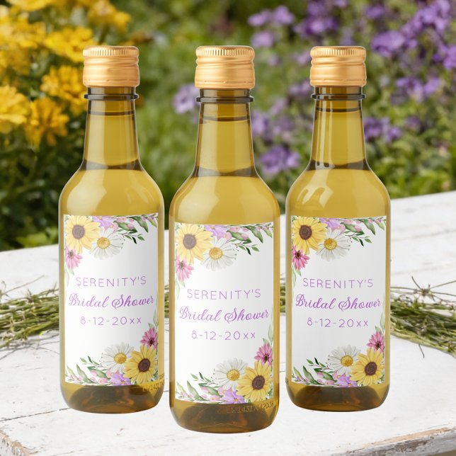 Étiquettes Pour Bouteilles De Vin Floral Boho Sunflower Daisy Bridal Shower (Créateur téléchargé)