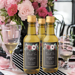 Étiquettes Pour Bouteilles De Vin Floral Noir Blanc Or Magenta Mariage Faveur Mini