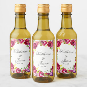 Étiquettes Pour Bouteilles De Vin Fuchsia Rose Floral Chic Mariage personnalisé Mini