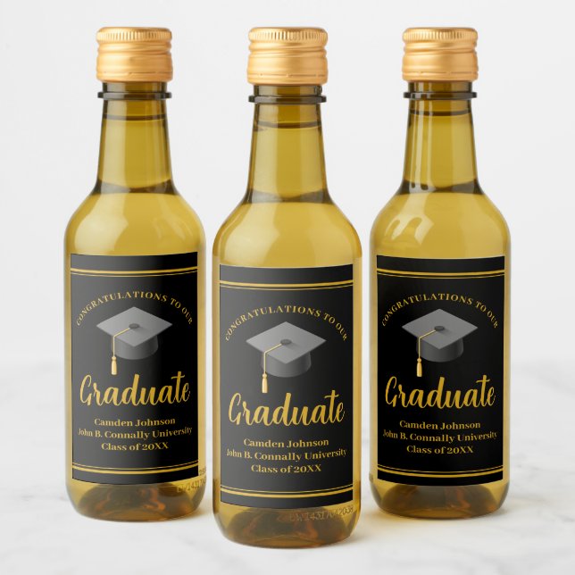 Étiquettes Pour Bouteilles De Vin Gold Black Graduation Party Formal Mini (Bouteilles)