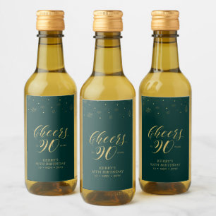 Étiquettes Pour Bouteilles De Vin Gold & Green Cheers 90 ans, 90e anniversaire