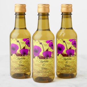 Étiquettes Pour Bouteilles De Vin Gold Purple Fleurs de mariage Aquarelle Floral 202