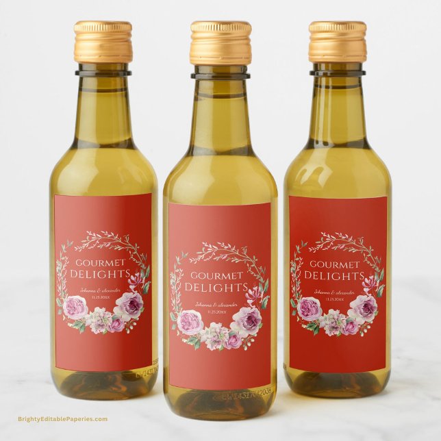 Étiquettes Pour Bouteilles De Vin Gourmet Délices Élégant Fleur Aquarelle Florale (Créateur téléchargé)