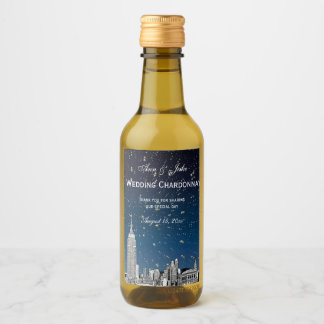 Étiquettes Pour Bouteilles De Vin Gradient bleu étoilé NYC Skyline Etché BG