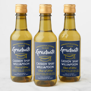 Étiquettes Pour Bouteilles De Vin Graduation Congrats Marine Bleu Or Jaune Mini