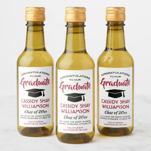 Étiquettes Pour Bouteilles De Vin Graduation Congrats Moderne Rouge Blanc & Noir Min