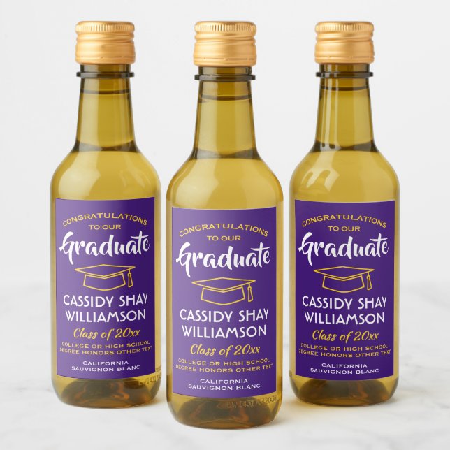 Étiquettes Pour Bouteilles De Vin Graduation Félicats Moderne Purple Or Jaune Mini (Bouteilles)