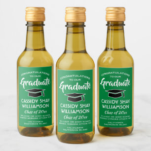 Étiquettes Pour Bouteilles De Vin Graduation Grats Moderne Vert Blanc Blanc Noir Min