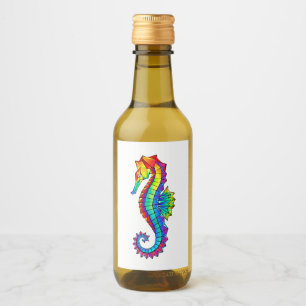 Étiquettes Pour Bouteilles De Vin Hippocampe polygonal arc-en-ciel
