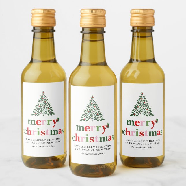 Étiquettes Pour Bouteilles De Vin Holly Merry & Bright Christmas (Bouteilles)