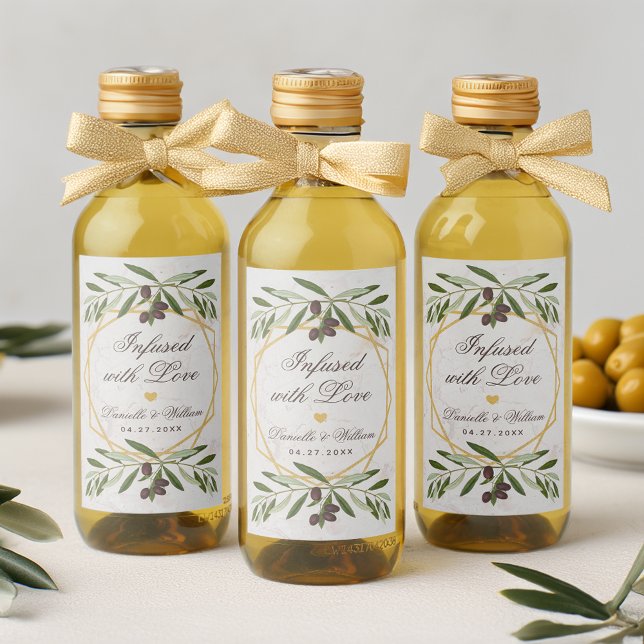 Étiquettes Pour Bouteilles De Vin Huile d'olive Faveurs de mariage infusé avec l'amo (Créateur téléchargé)