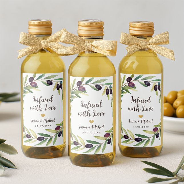Étiquettes Pour Bouteilles De Vin Huile d'olive Faveurs de mariage infusé avec l'amo (Créateur téléchargé)