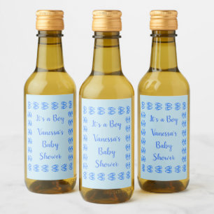 Étiquettes Pour Bouteilles De Vin Jolis pieds de lapin bébé garçon bleu pour une bab