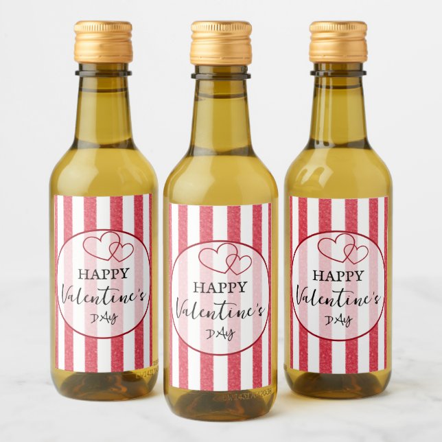 Étiquettes Pour Bouteilles De Vin Joyeuse Saint-Valentin Cœurs Rayures (Bouteilles)