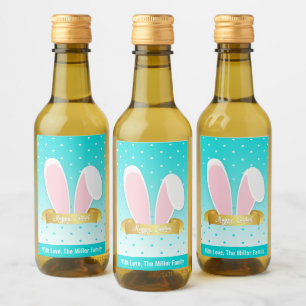 Étiquettes Pour Bouteilles De Vin Joyeux Bunny de Pâques oreilles Turquoise Mini je