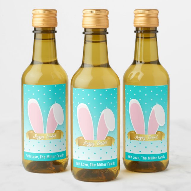 Étiquettes Pour Bouteilles De Vin Joyeux Bunny de Pâques oreilles Turquoise Mini jeu (Bouteilles)