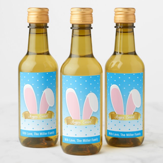 Étiquettes Pour Bouteilles De Vin Joyeux Bunny Ears Bleu Mini Ensemble de Étiquettes (Bouteilles)