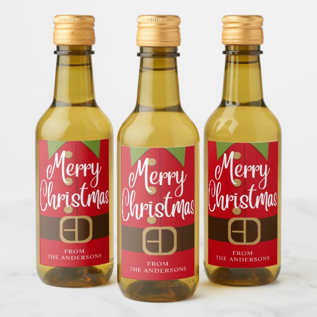 Étiquettes Pour Bouteilles De Vin Joyeux Costume Elf Père Noël Nom personnalisé (Bouteilles)